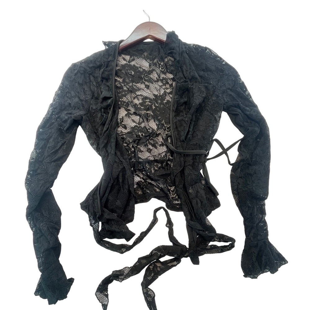 SHEIN Black Lace Long Sleeve Ruffle Tie Front Cardigan Top Size M EU 38 US 6 Set